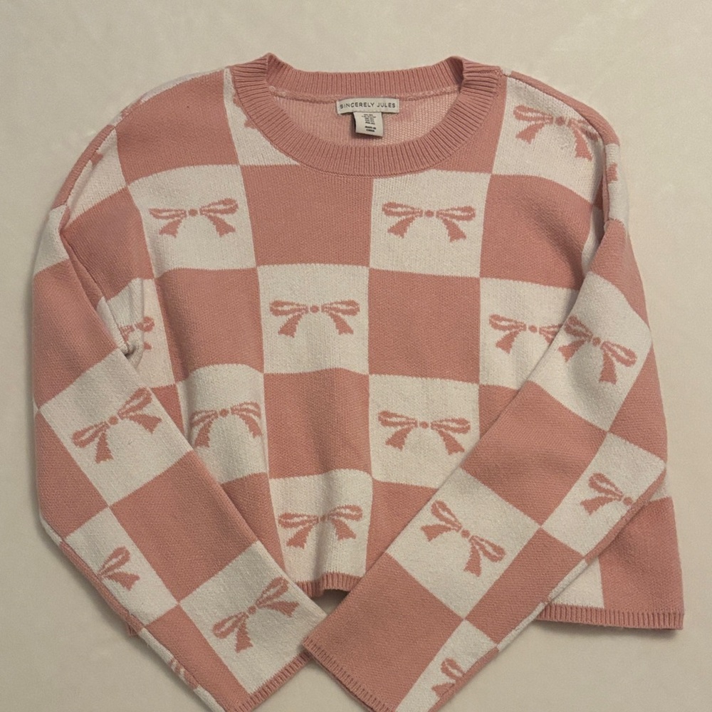 Pink and White Checkered Sweater